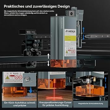 AtomStack A40 Pro V2 Laser Engraving Machine 40 W/20 W Switchable 500 mm/s High Speed Laser Engraver with Air Assist Auto Focus Laser Engraving Machine Laser Cutter for Wood Metal Glass