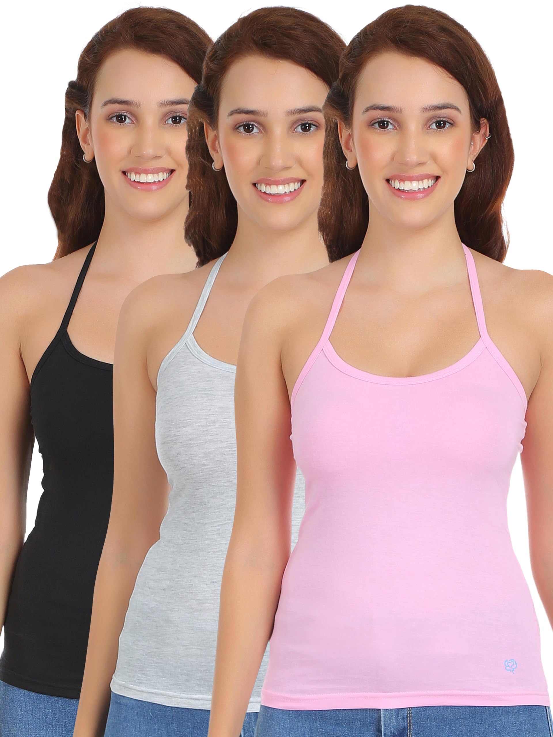 selfcare Womens Solid Cotton Sinker Halter Neck Camisole Top - P3-2-picture-27