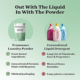 Pronounce Laundry Detergent Powder Alternative | Non-Toxic, Eco-Friendly, Natural for Sensitive Skin, Eczema, and Babies. Stain + Smell Fighting. HE Safe (Peppermint, 120 Loads)