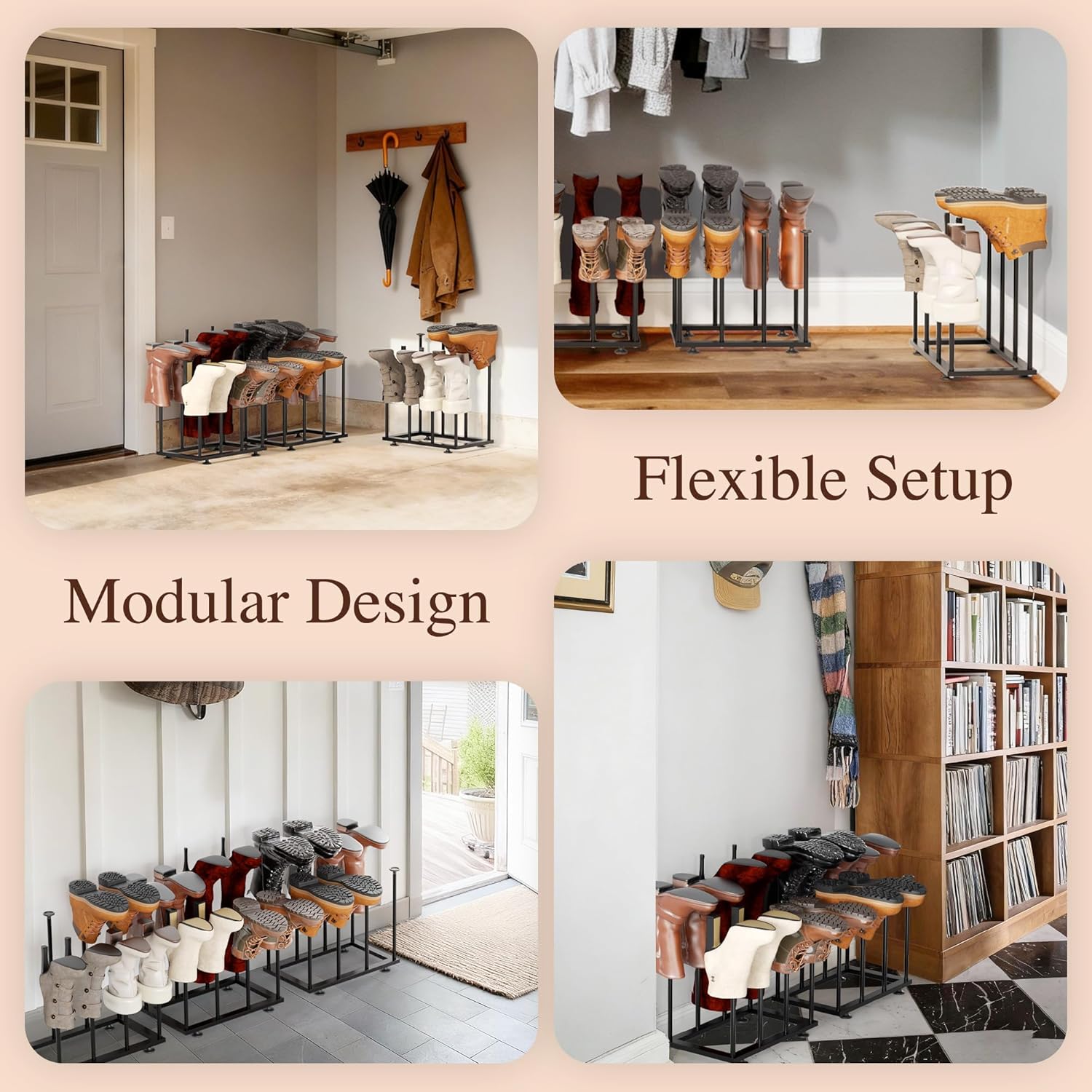 Free Standing Shoe Rack Organizer, Black Metal Tall Boot Holder, Space-Saving Shelf Storage, for Closet, Entryway, Garage, Bedroom, Outdoor, Apartment, Front Door, Entrance, Fits 12 Pairs - Image 8