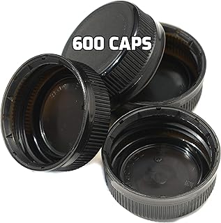 [600 PACK] 38MM Black Tamper Evident Ratchet Caps/Lids for Empty Foggy Plastic Juice Bottles by EcoQuality
