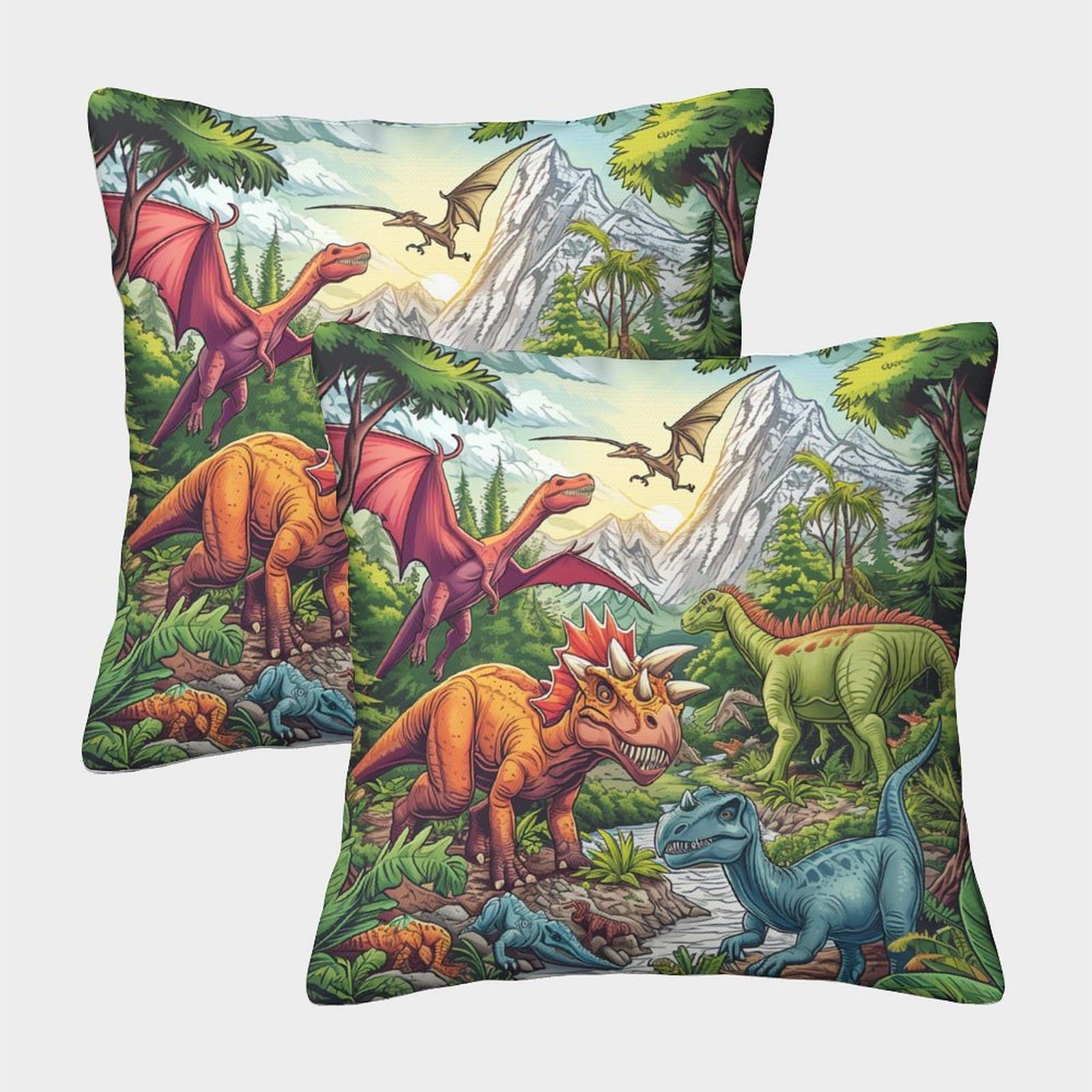 Gparsddio Style-2 Dinosaur Set Of 2 Homeware Cushions Invisible Zipper Decorative Throw Pillow Cases For Sofa Couch Chair Livingroom Bedroom 40X40cm