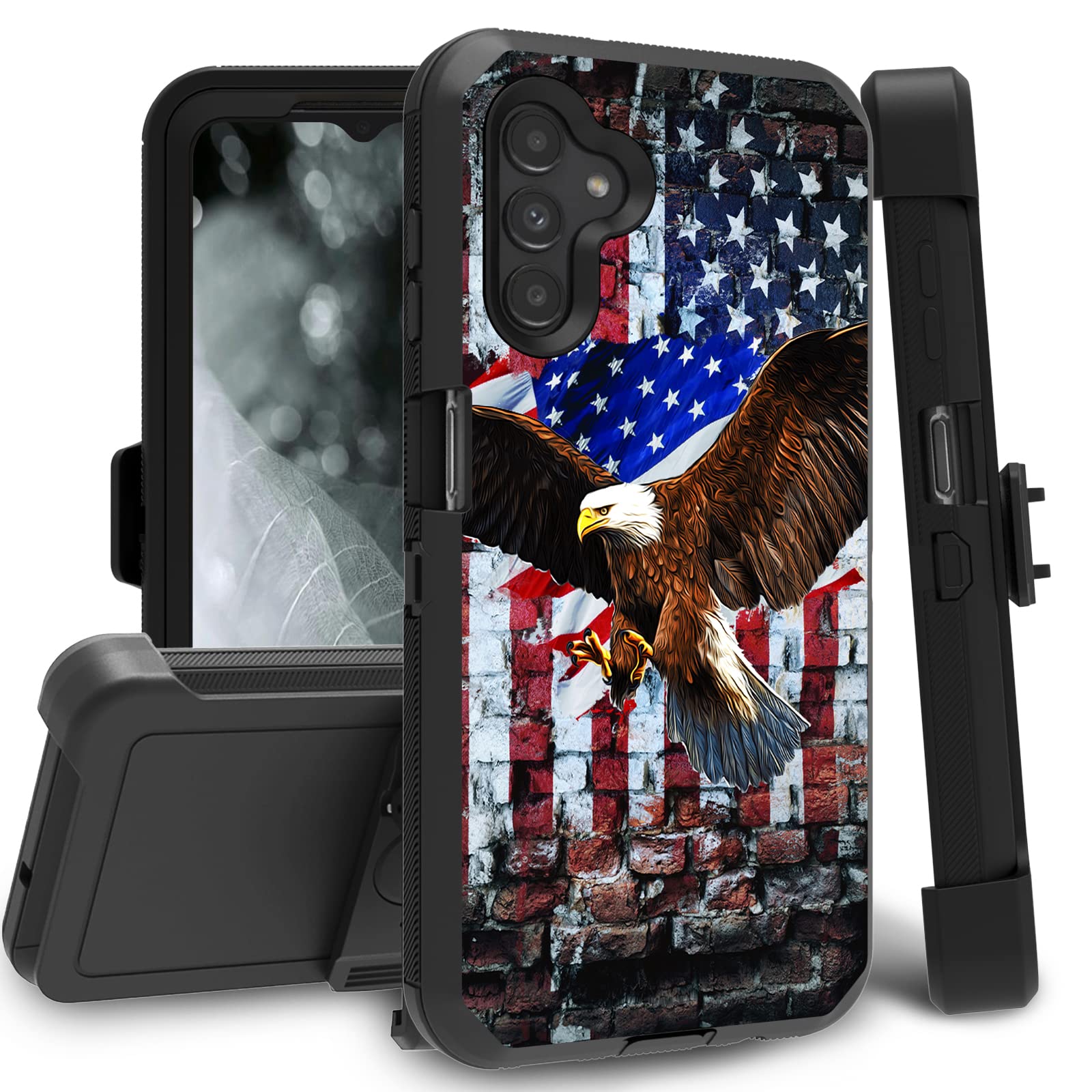 EDGFRTOIO Belt-Clip Holster Case for Samsung Galaxy A13 5G, Heavy Duty Triple-Layer Drop Protection Full-Body Rugged Shockproof Durable Cover Cases for Galaxy A13 5G, Patriotic Eagle USA Flag