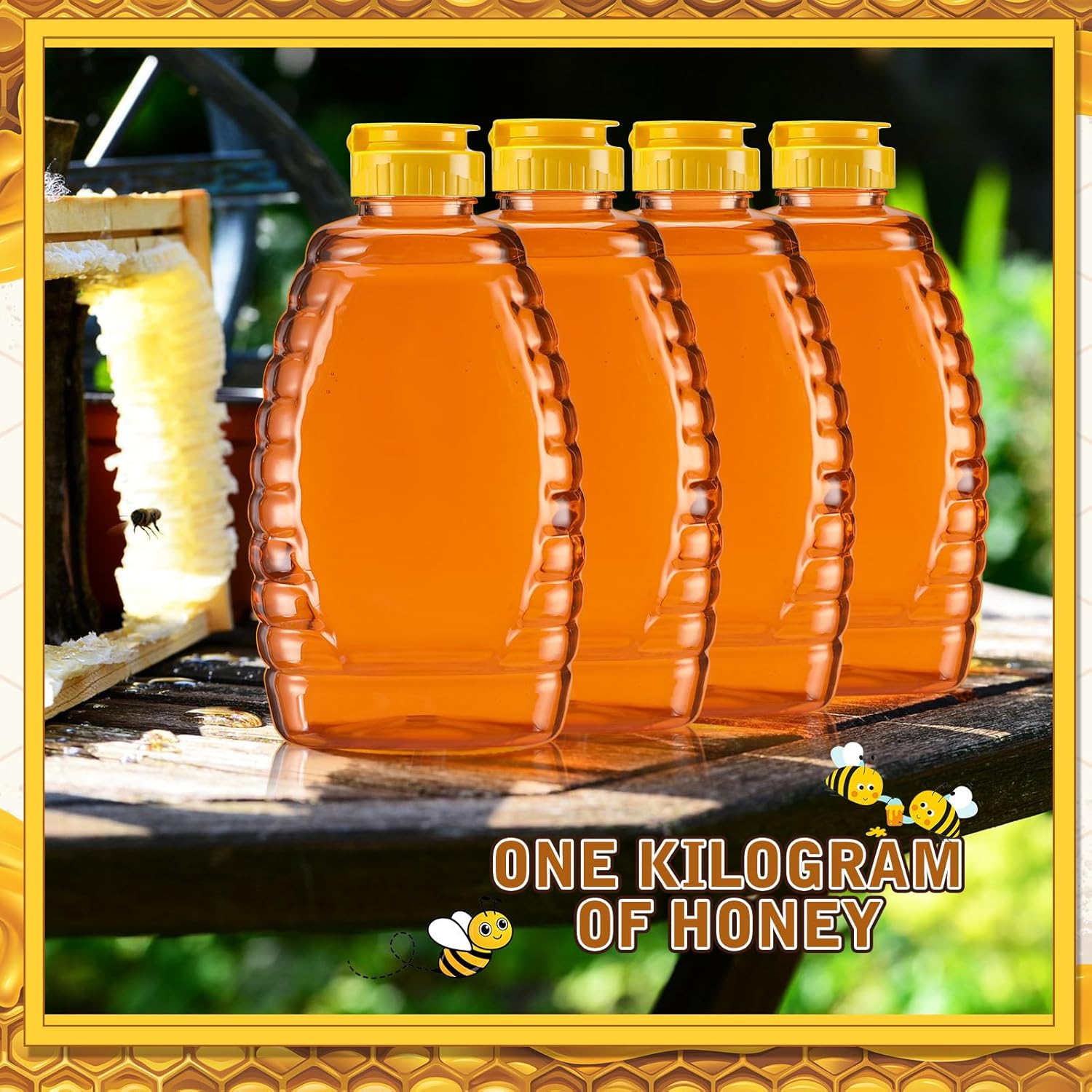 Layhit 20 Pieces 32 oz Plastic Honey Jars Clear Plastic Honey Bottles with Lids Container Dispenser with Flip Lid Empty Squeeze Bottle for Easy Storing and Dispensing(Classic)