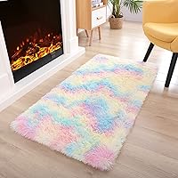 Vista 1 de Noahas Alfombras Esponjosas de Arcoíris para Dormitorio de Niñas, 2x4 Alfombra Peluda Rosa para Cuarto de Niños, Alfombras de Área Peludas para Sala
