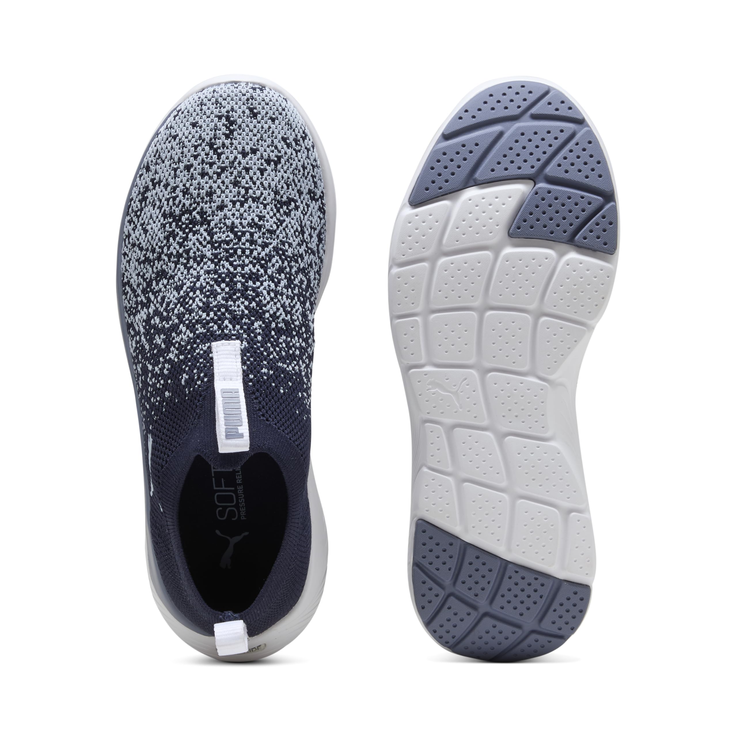 PUMA Damskie buty SOFTRIDE REMI Slip-ON Knit WN's Road Running Shoe, granatowe-Snow Mountain Niebiesko-szare niebo, 44 EU, Puma Granatowy śnieg góra niebieski szary niebo, 40.5 EU