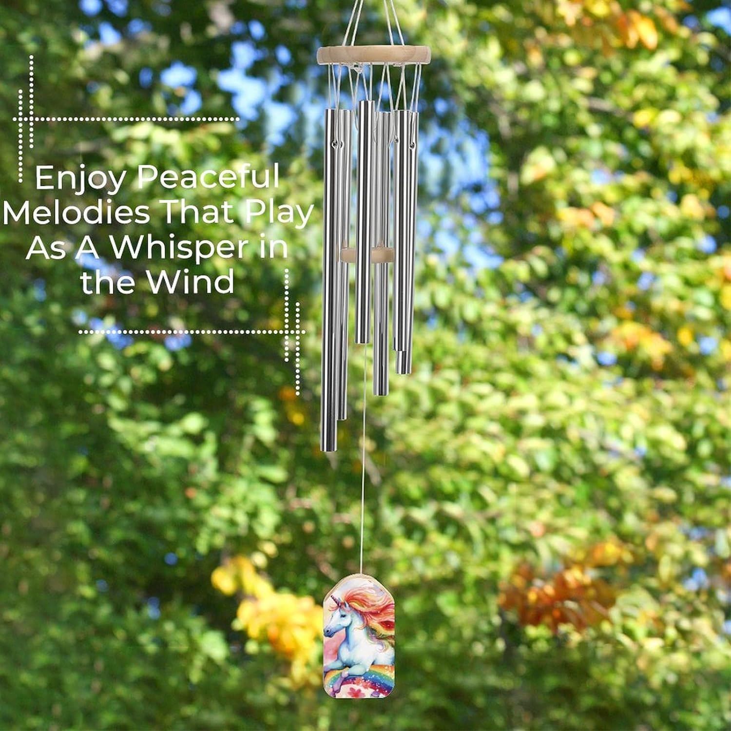 Rainbow Unicorns Wooden Wind Chimes Deep Tone Memorial Windchime for Outside Garden Home Decoration