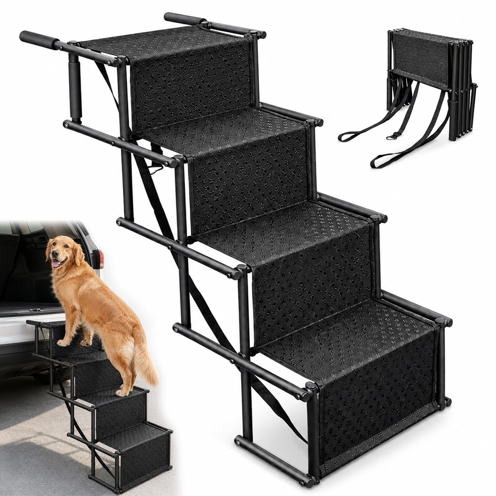 Hundetreppe Auto, Klappbar Hunderampe bis 60kg, Hunderampe Auto, Rampe Hund, Hunderampen für Große Hunde, Hundetreppen, Hundeleiter für Große & Kleine Tiere