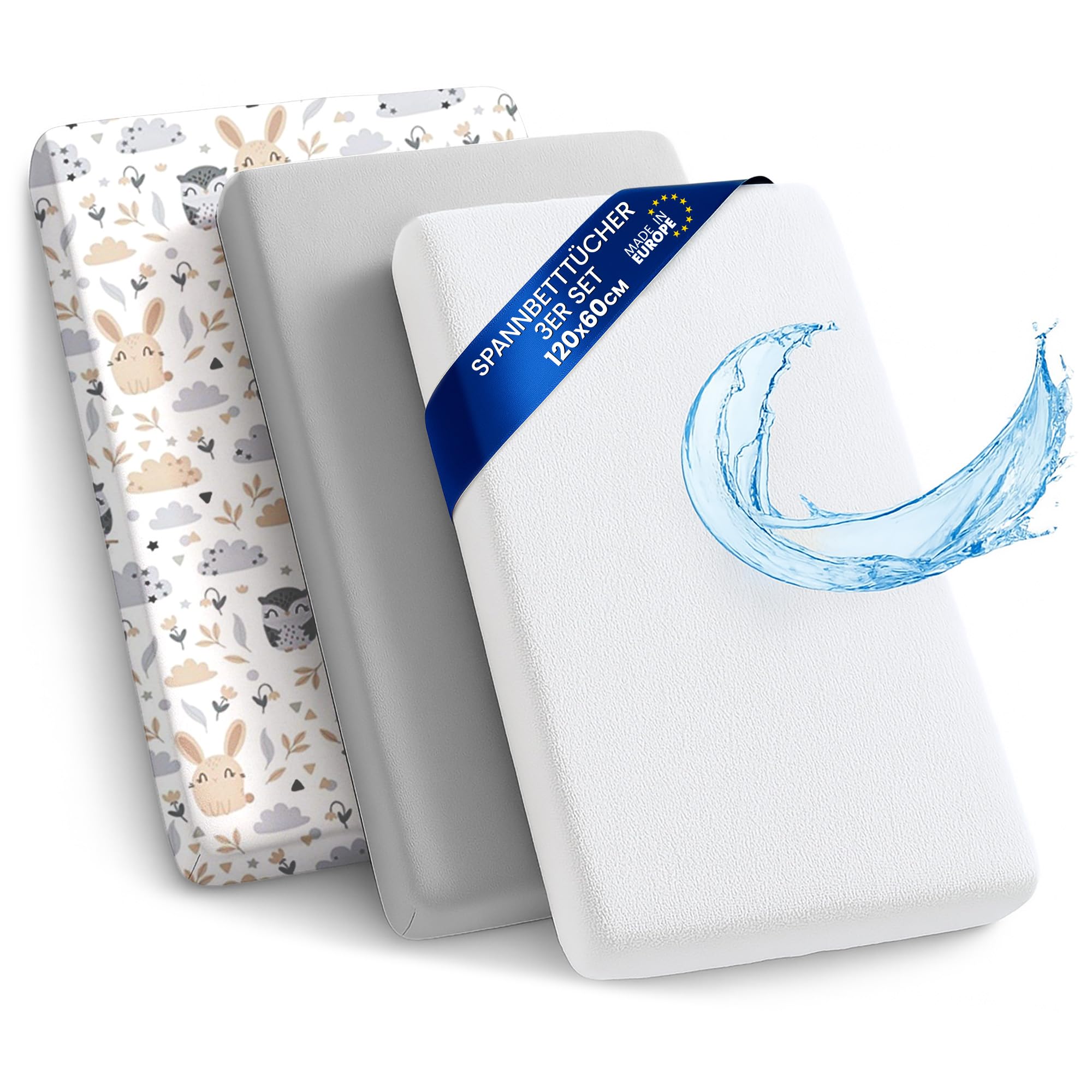 Sábanas Ajustables para Cochecito de bebé Juego de 3: 35x75 cm - 2 sábanas + 1 Protector de colchón Impermeable - Accesorios para Cuna de bebé y minicuna 35 x 73 — view 8