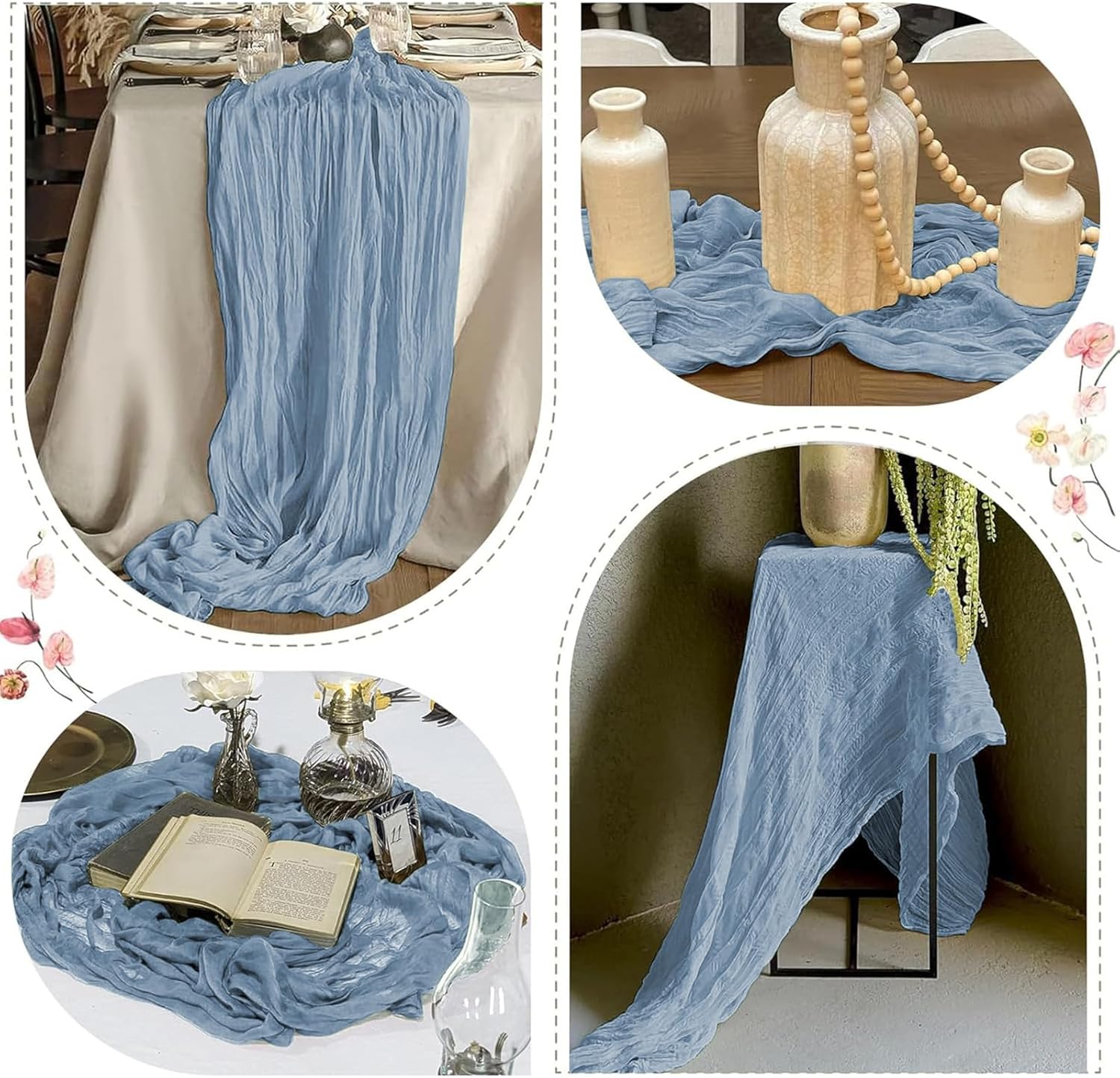 25 Pack Dusty Blue Cheesecloth Table Runner 17 x 108 Inch Gauze Table Runner Fabric Semi Sheer Cheese Cloth Table Runner Bulk for Rustic Romantic Wedding Baby Shower Table Decoration