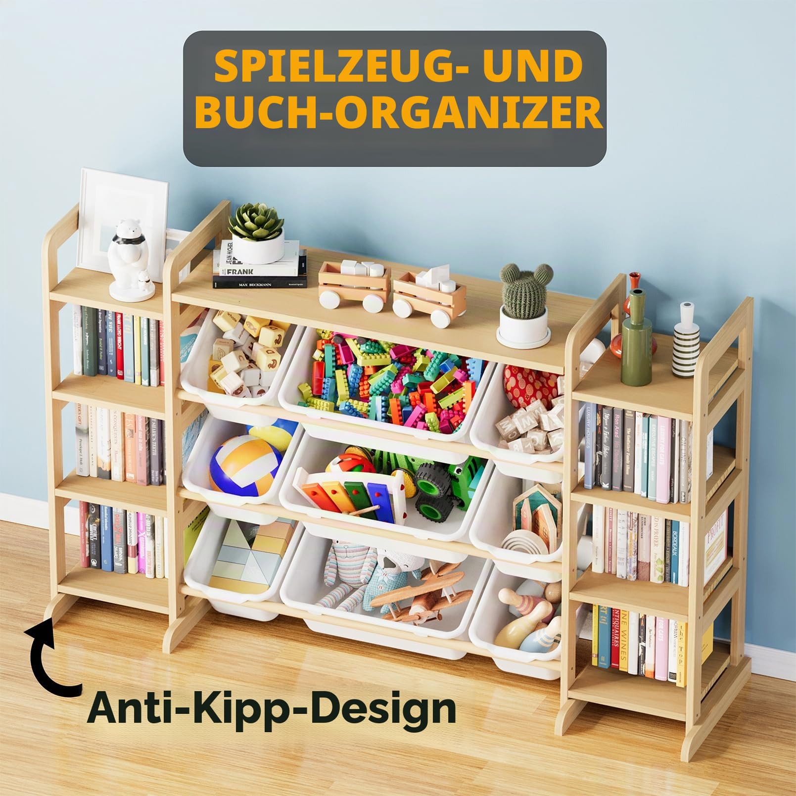 SpaceAid Großer Spielzeug-Organizer, 9 Regale, 9 Behälter, Spielzeug-Organizer, Bücherregal, Kinder-Aufbewahrungsregal, Spielzeugbox, Bücherregal für Schlafzimmer, Spielzimmer, Organisation