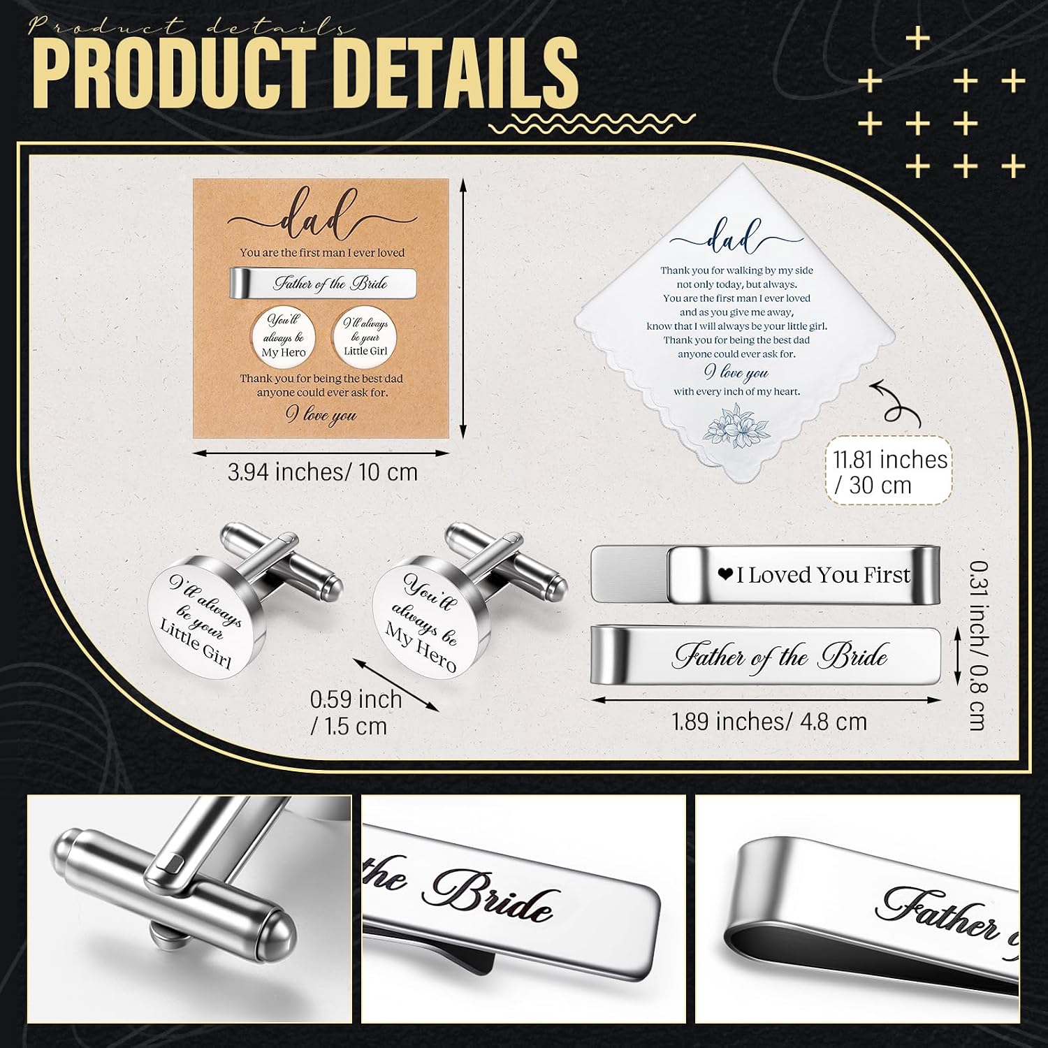 Geiserailie Father of the Bride Gift Set Including Insulated Tumbler, Cufflinks, Groom Socks, Handkerchief, Tie Clip, Card and Envelope, Wedding Bridal Shower Gifts and Decorations for Dad Men