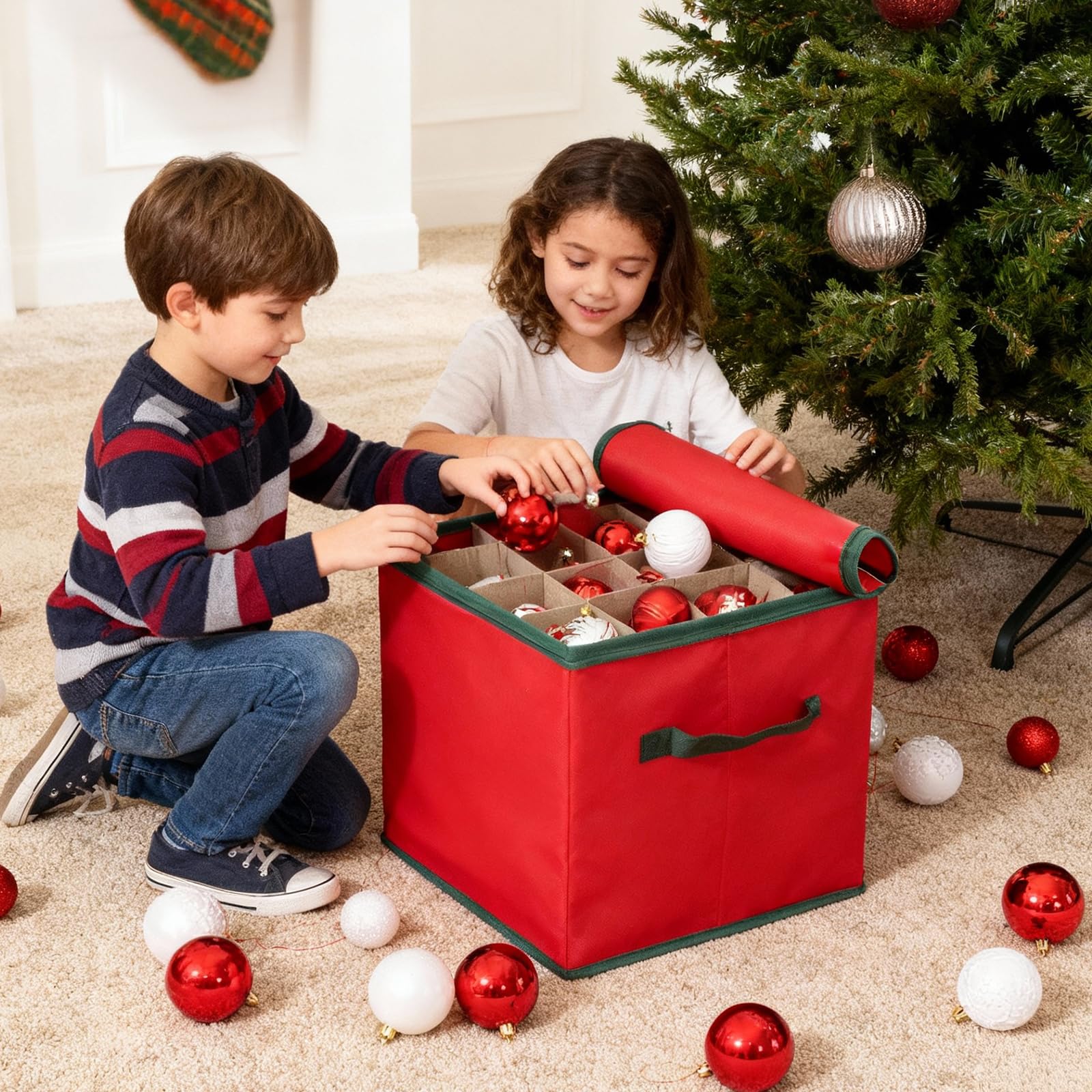 SALCAR Weihnachtskugel Aufbewahrungsbox mit 64 Fächern stabile Kartontrenner, praktische Aufbewahrungskiste für Christbaumschmuck und Weihnachtsdeko