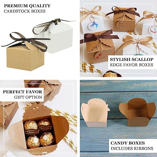 Miniatura 4 de Efavormart - Paquete de 25 cajas de regalo con borde festoneado blanco, cajas de regalo de dulces para fiesta de boda con cintas de grogrén - 2.5 x