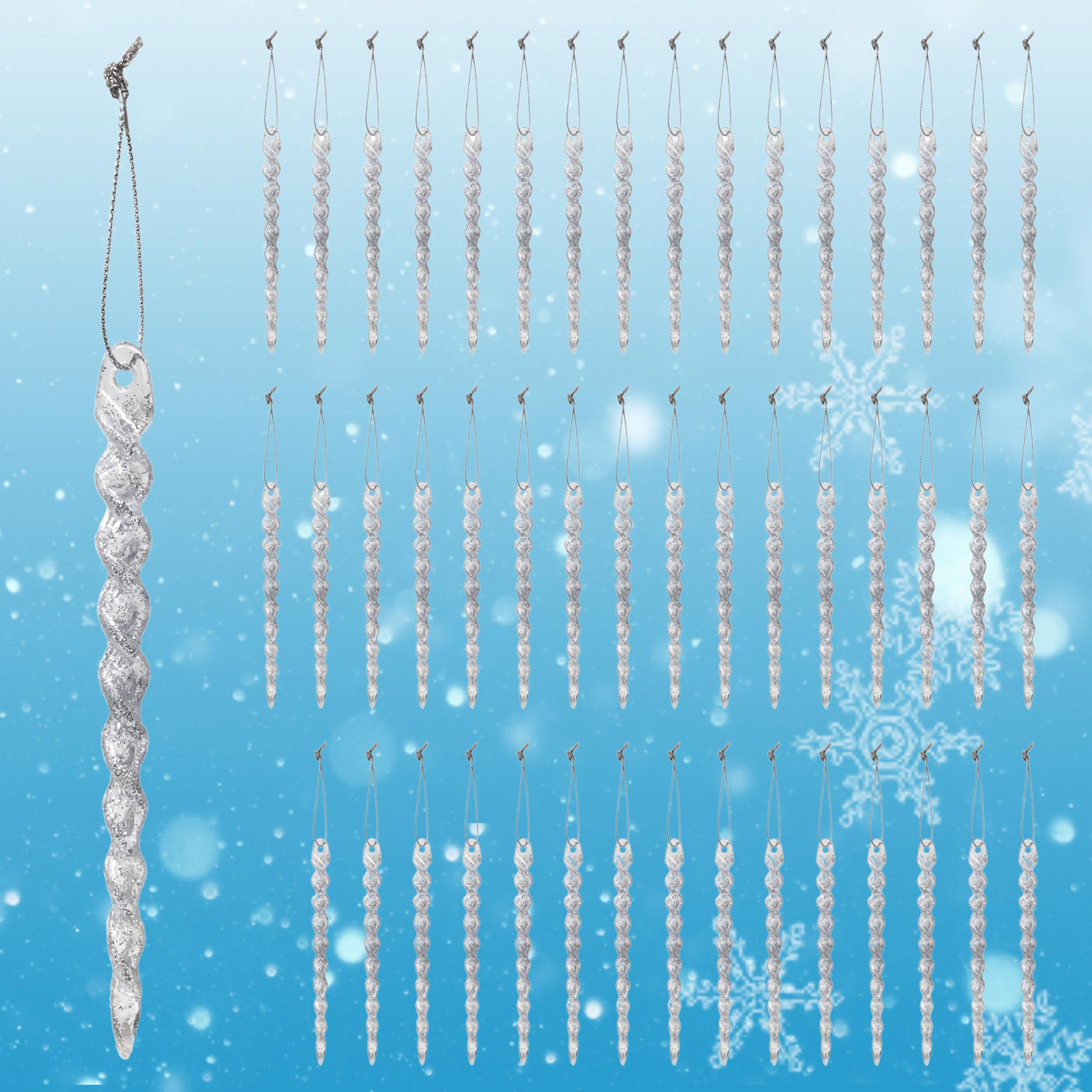 Stalactites de Noël pailletées et irisées lot de 48 suspensions scintillantes effet givré 12,7 cm