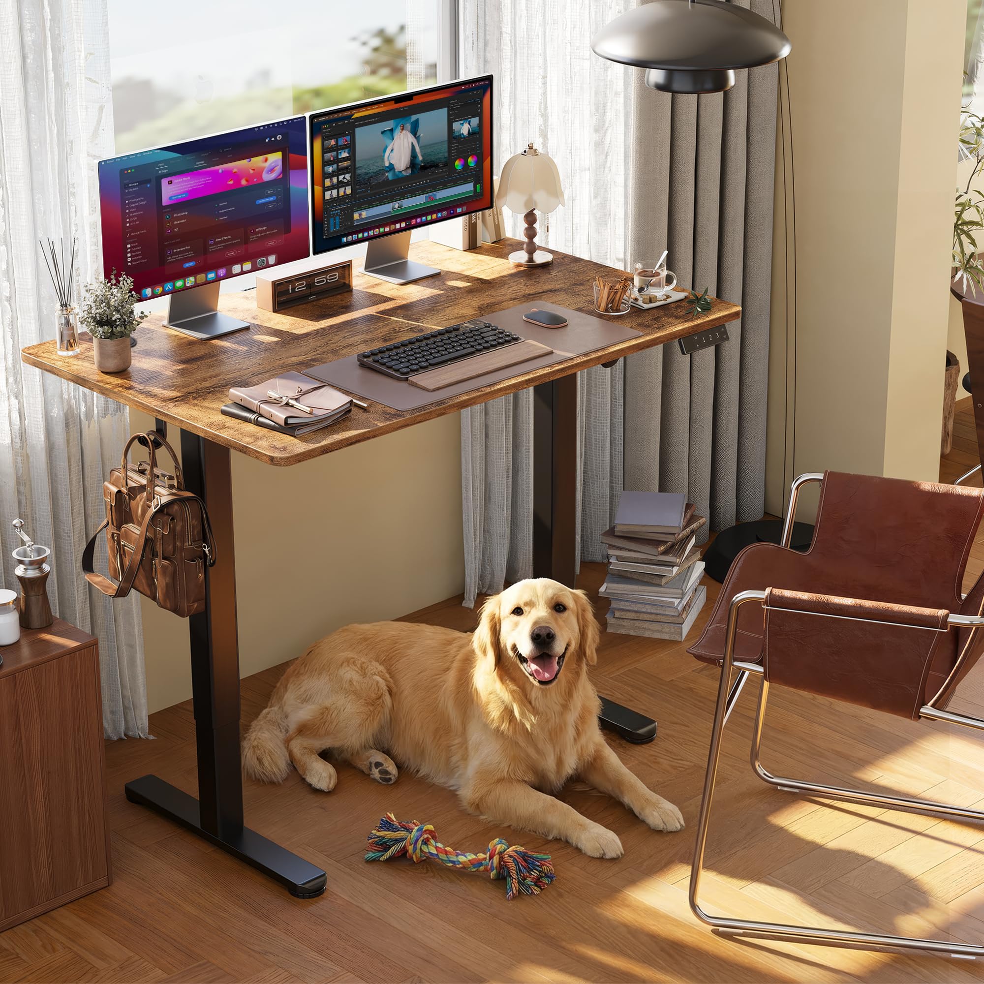 Claiks Electric Height Adjustable Standing Desk, 35x20 Inch, Rustic Brown view 2