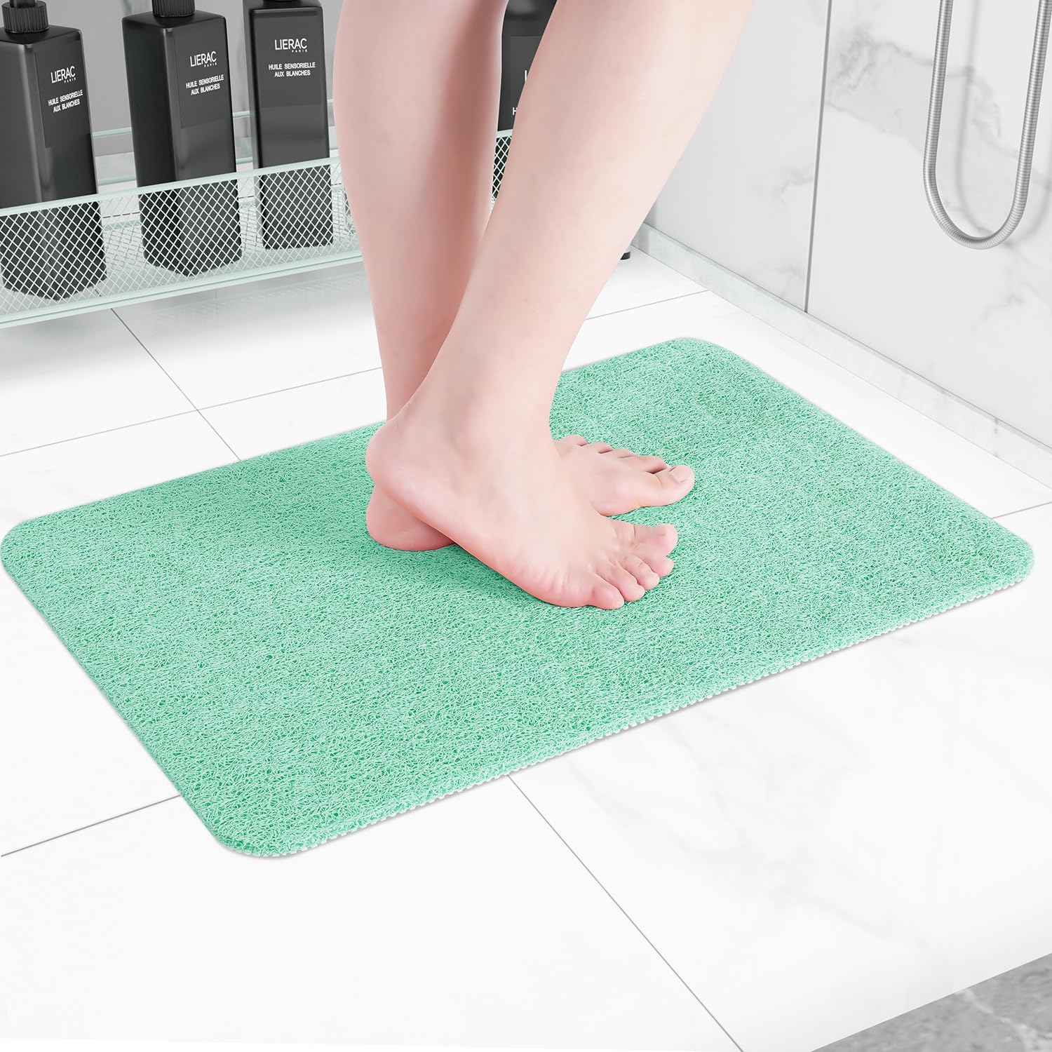 Non-Slip Bathtub Mat, Anti Slip Shower Mat, Fast Drying Bathtub Mats, Foot Scrubber Mat, Anti Slip Mat for Tub, Floor, Bathroom, Kitchen, Home, Hotel (Light Green 24"×16") Light Green 24" x 16" (Rectangular)