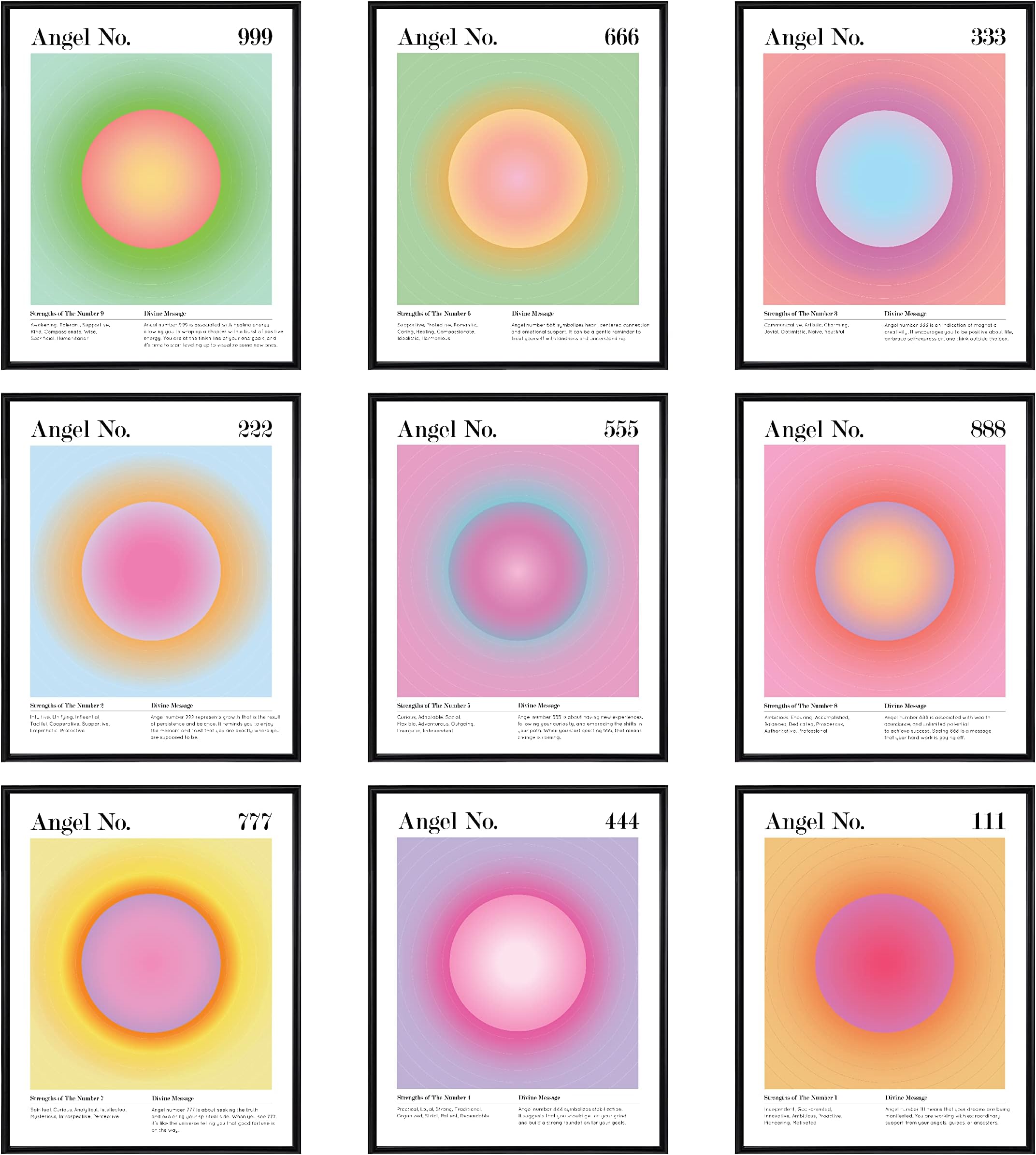 97 Decor Angel Number Poster - Aura Poster Aesthetic, Spiritual Posters, Gradient Angel Numbers Print, Pink Aura Balance Energy Pictures, Colorful Aura Wall Art for Bedroom (8x10 UNFRAMED)