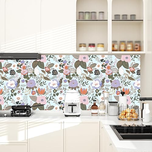 Miniatura 9 de Papel tapiz floral rojo para despegar y pegar, papel tapiz de vinilo para pegar y despegar, papel adhesivo negro para armarios, papel de pared