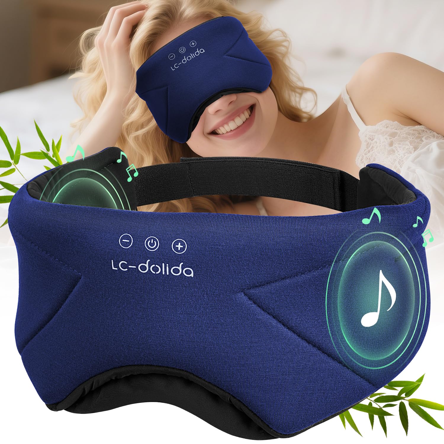 LC-dolida Schlafmaske mit Kopfhörern Bluetooth Schlafkopfhörer, Augenmaske mit Weicher Bambus Baumwolle für Frauen Herren, Augenabdeckung zum Schlafen Seitenschläfer mit Mikrofon