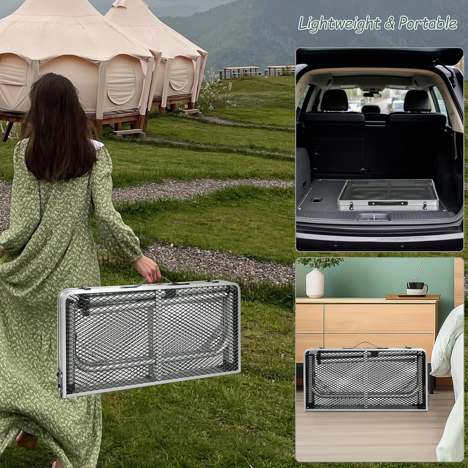 Portable Grill Table for Outside, Aluminum Folding Grill Stand