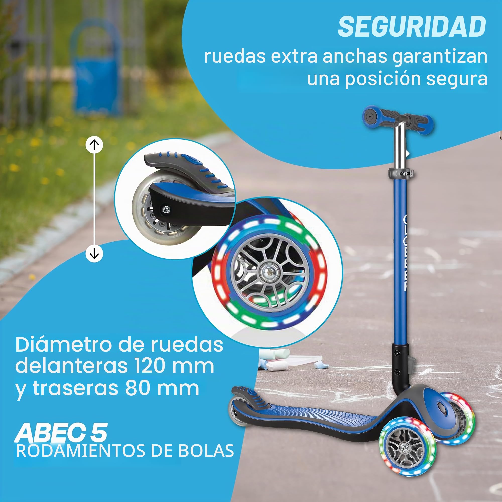 Globber Patinete Unisex Juvenil Elite Deluxe Azul Marino con Ruedas Luminosas, Talla única (444-400)