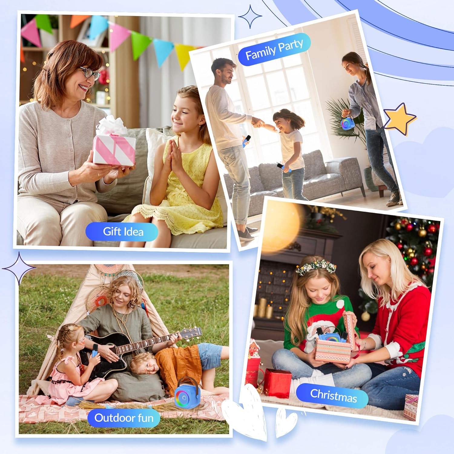 Mini Karaoke Machine for Kids Adults: Portable Bluetooth Karaoke Speaker with 2 Wireless Microphones, Karaoke Gifts for Girls Boys Ages 4-12+ Years Old Christmas Birthday Home Party(Navy Blue) - Image 8