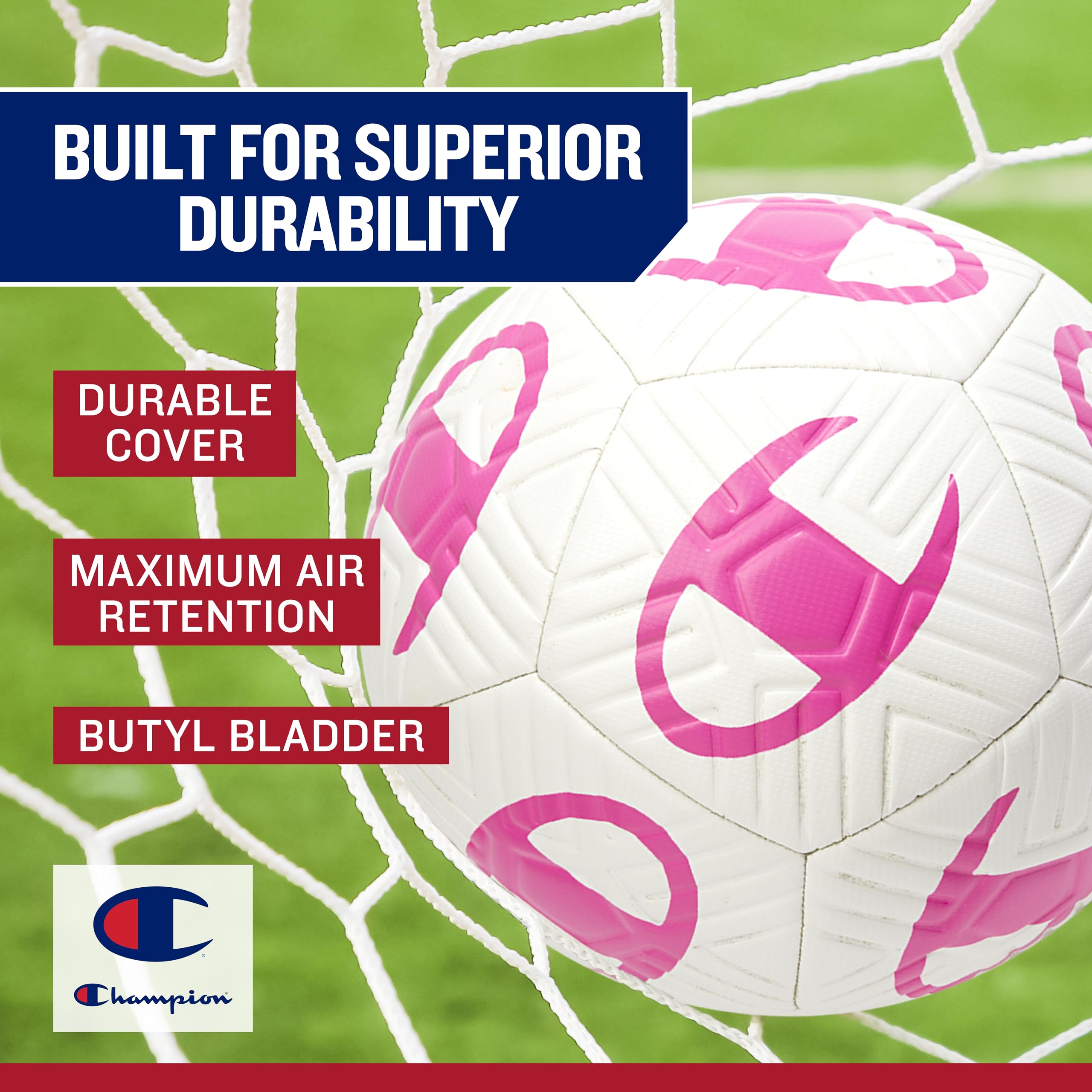 Champion Palla da calcio per ragazzi e adulti, progettata con pannelli, controllo migliorato, copertura durevole e vescica butilica, per allenamento indoor e outdoor, misure 3, 4, 5, inclusa pompa da