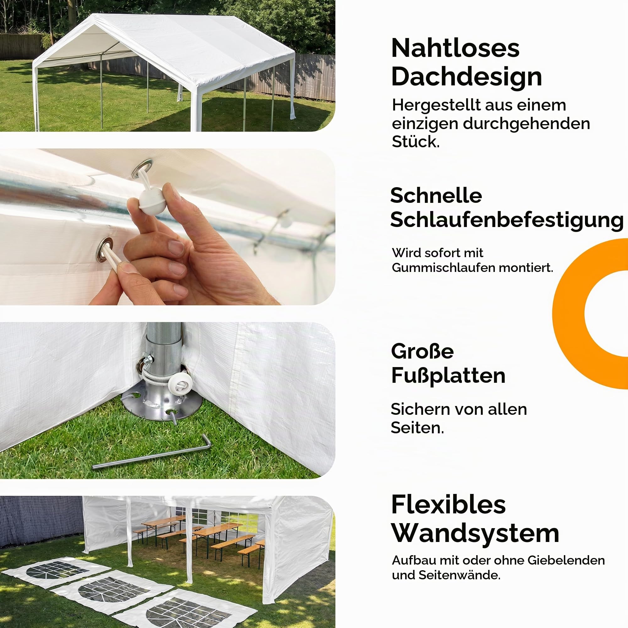 TOOLPORT Hochwertiges Partyzelt 6x12 m Pavillon Zelt PE Plane 450 N Gartenzelt Festzelt Wasserdicht weiß