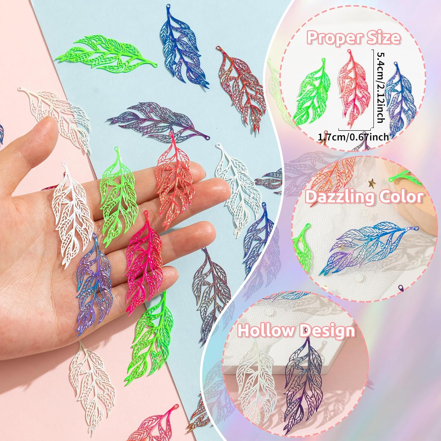 Multicolor Leaf Filigree Charms Monstera Tropical Leaf Ginkgo Leaf Pendants for DIY Earrings Bookmarks Hanging Decorations Packaging Decorations - Image 2