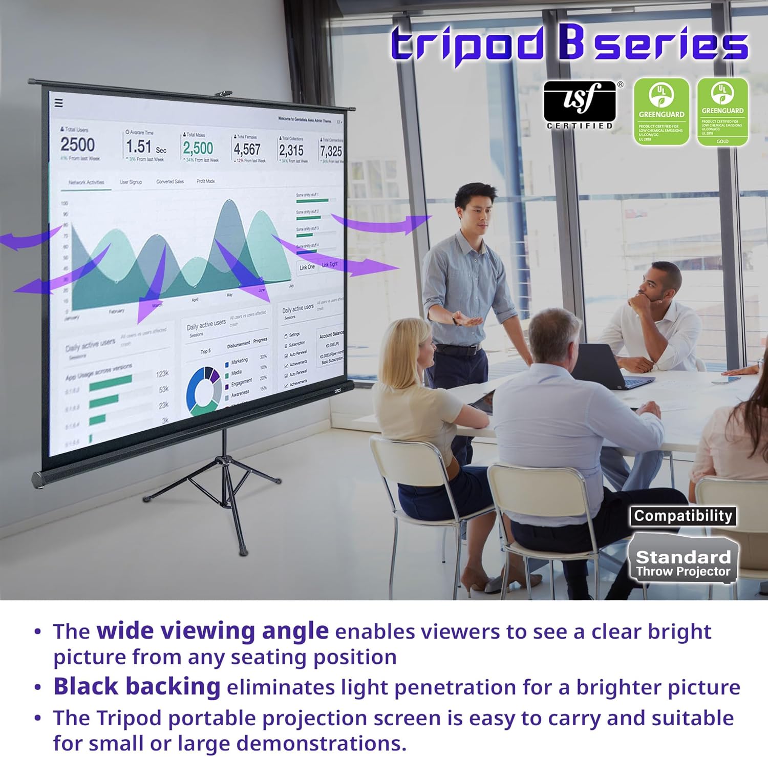 Elite Screens Tripod B, 50-INCH 1:1, Lightweight Pull Up Foldable Stand, Manual, Movie Home Theater Projector Screen, 4K / 8K Ultra HDR 3D Ready, US Based Company 2-Year Warranty, T50SB - Black