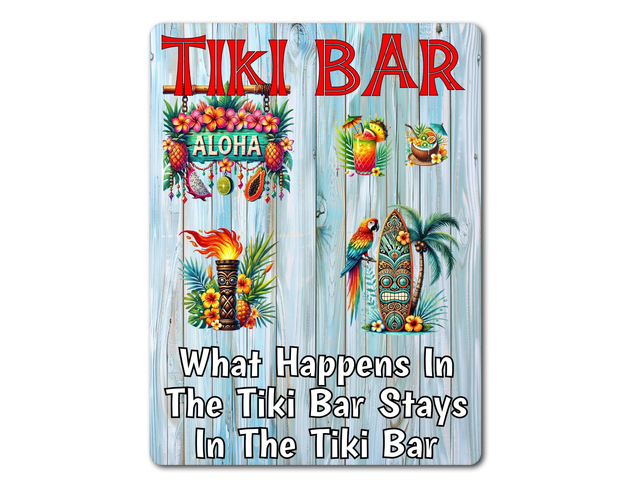 Decalarama Drink Metal Sign Gift – What Happens In The Tiki Bar Stays In The Tiki Bar - Family Fun Home Alcohol Food Novelty Aluminium Present
