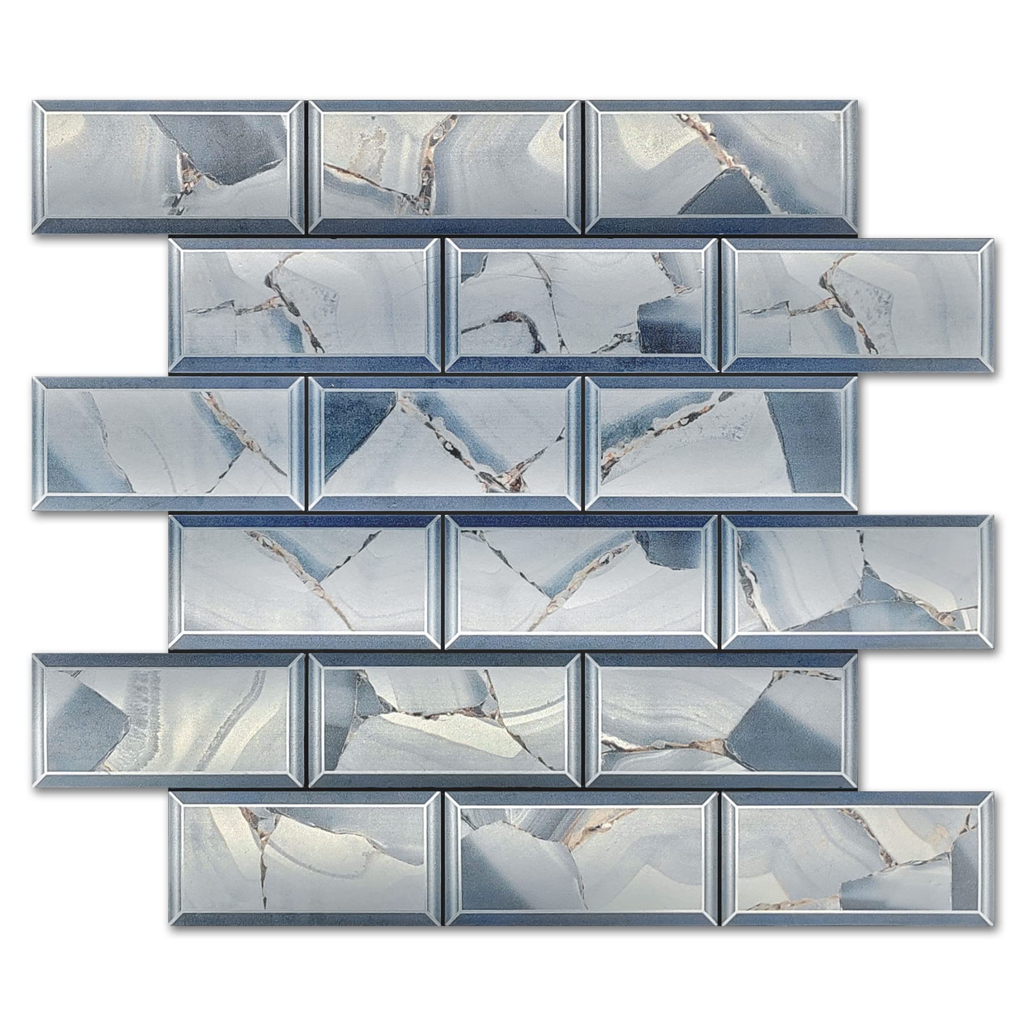 Azulejos autoadhesivos de PVC cian tapan imperfecciones y decoran paredes fácilmente