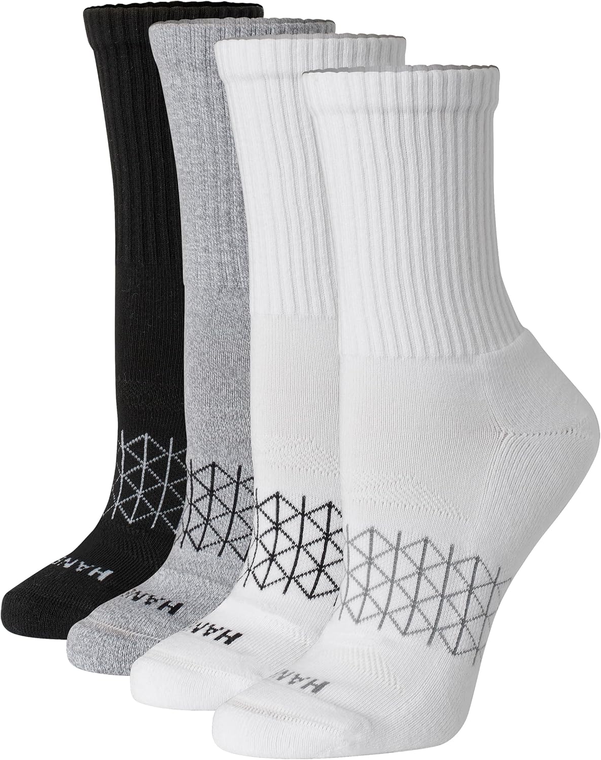 Hanes womens Cushioned Crew Socks, Absolute Active Crew Socks for Women, Seamless Toe, 4-pairs
