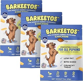 Barkeetos Dog Treats, Crunchy and Cheesy Pet Snacks Made with Real Himalayan Cheese & Chicken, Gluten Free, Grain Free, Lactose Free, Natural Dog Food for All Breeds and Sizes - 3 Pack