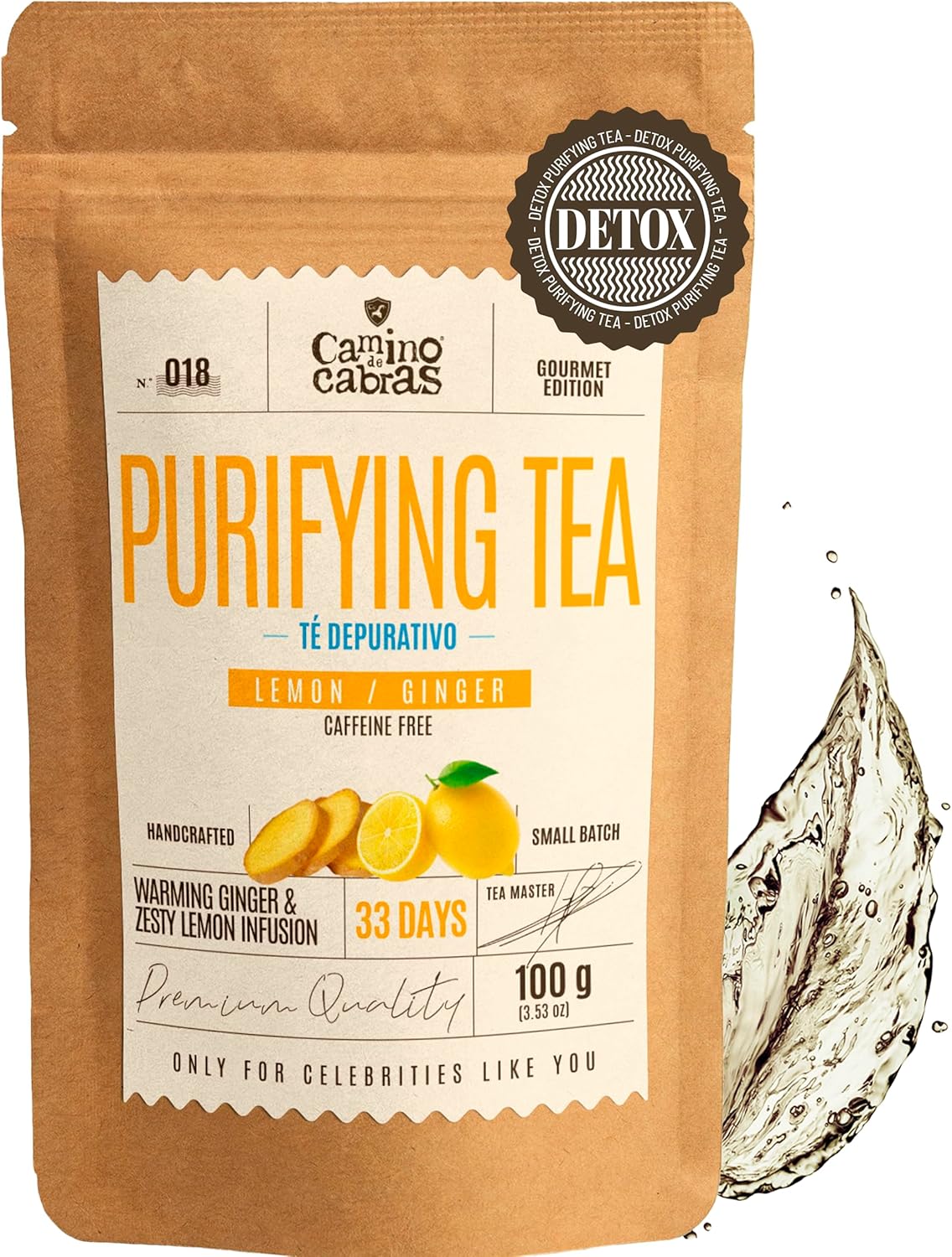 Detox Tea – Herbal Tea Ginger Lemon – Anti-Retention of Powerful Draining Water – Diuretic – Digestion – Immunity – Green Tea, Nettle & Dandelion – Natural Infusion 100g