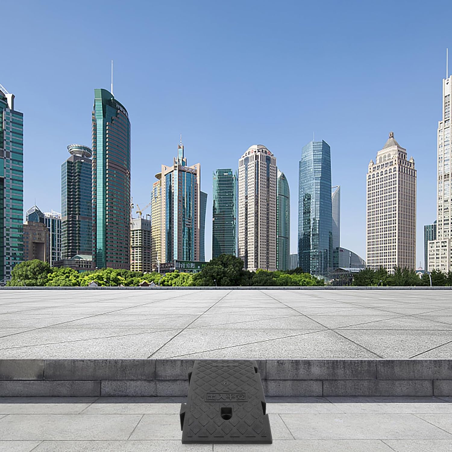 Unomor Heavy Duty Plastic Threshold Ramp Mat 26x40x16cm Wheelchair Slope Ramp Curb for Outdoor Garage Loading and Vehicle Entry