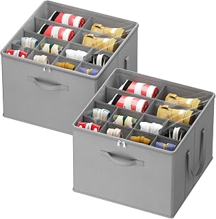 Lifewit Shoe Storage Organizer for Closet, Holder Box, 2 Pack, Light Gray | 24-32 Pairs Storage Containers, Fabric Large Shoe Box with Clear Cover, Foldable Bins for Boots Heels Sneakers