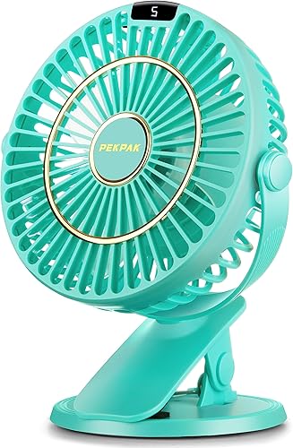 PEKPAK Ventilador de clip, ClipEscritorioColgado Mini ventilador recargable 3 en 1 6 pulgadas5200 mAh Ventilador de escritorio pequeño con ganchos