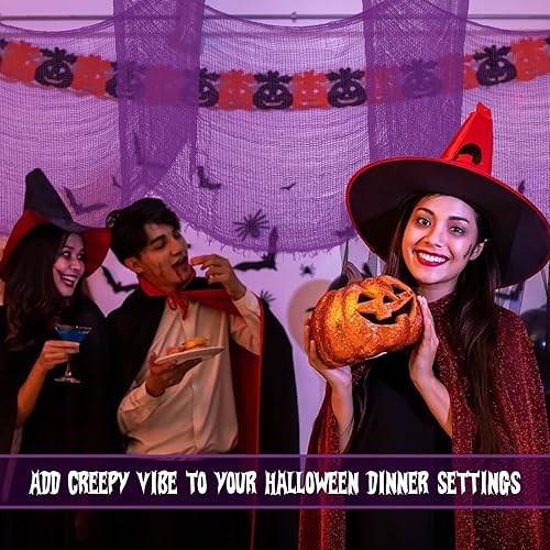 Miniatura 4 de Riare Paquete de 12 paños espeluznantes de Halloween de 30 x 75 pulgadas, tela espeluznante de gasa negra para fiesta de Halloween, casa encantada