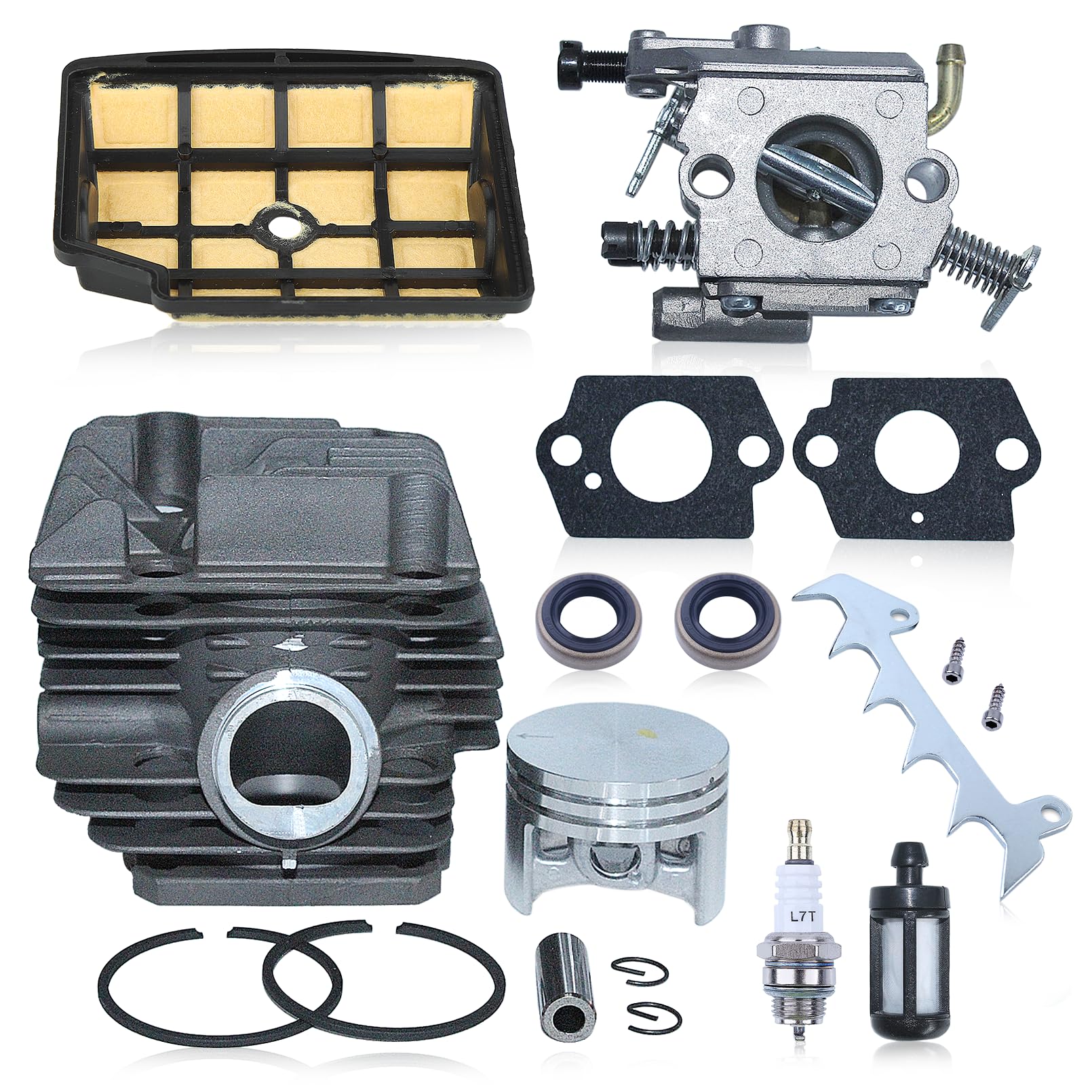 40 mm Kit Cilindro e Pistone per Stihl MS200, MS200T e 020T Motoseghe, con Candela, Filtro Aria e Kit Carburatore – Sostituisce 1129 020 1201, 11290201202