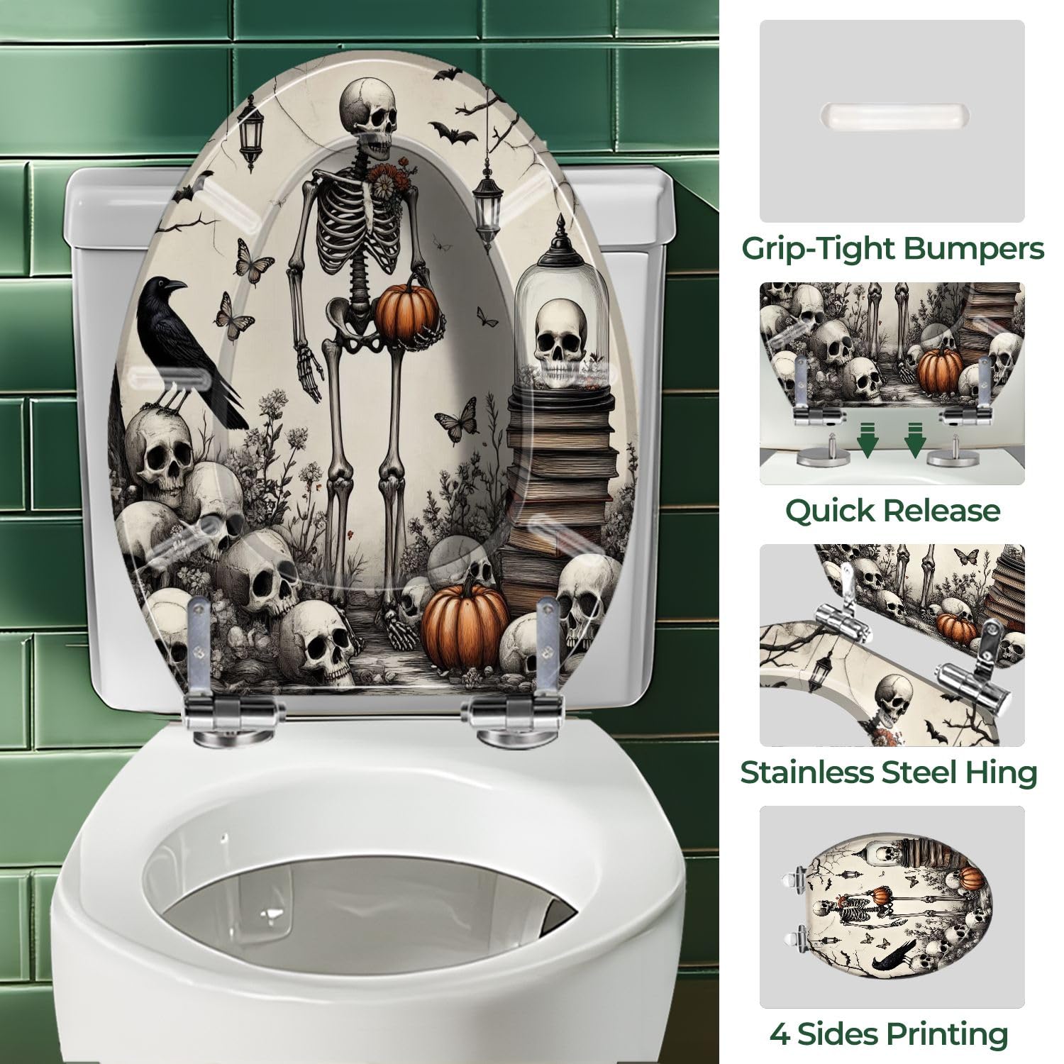 Sedile WC allungato con copriwater, decorazione per il bagno a tema