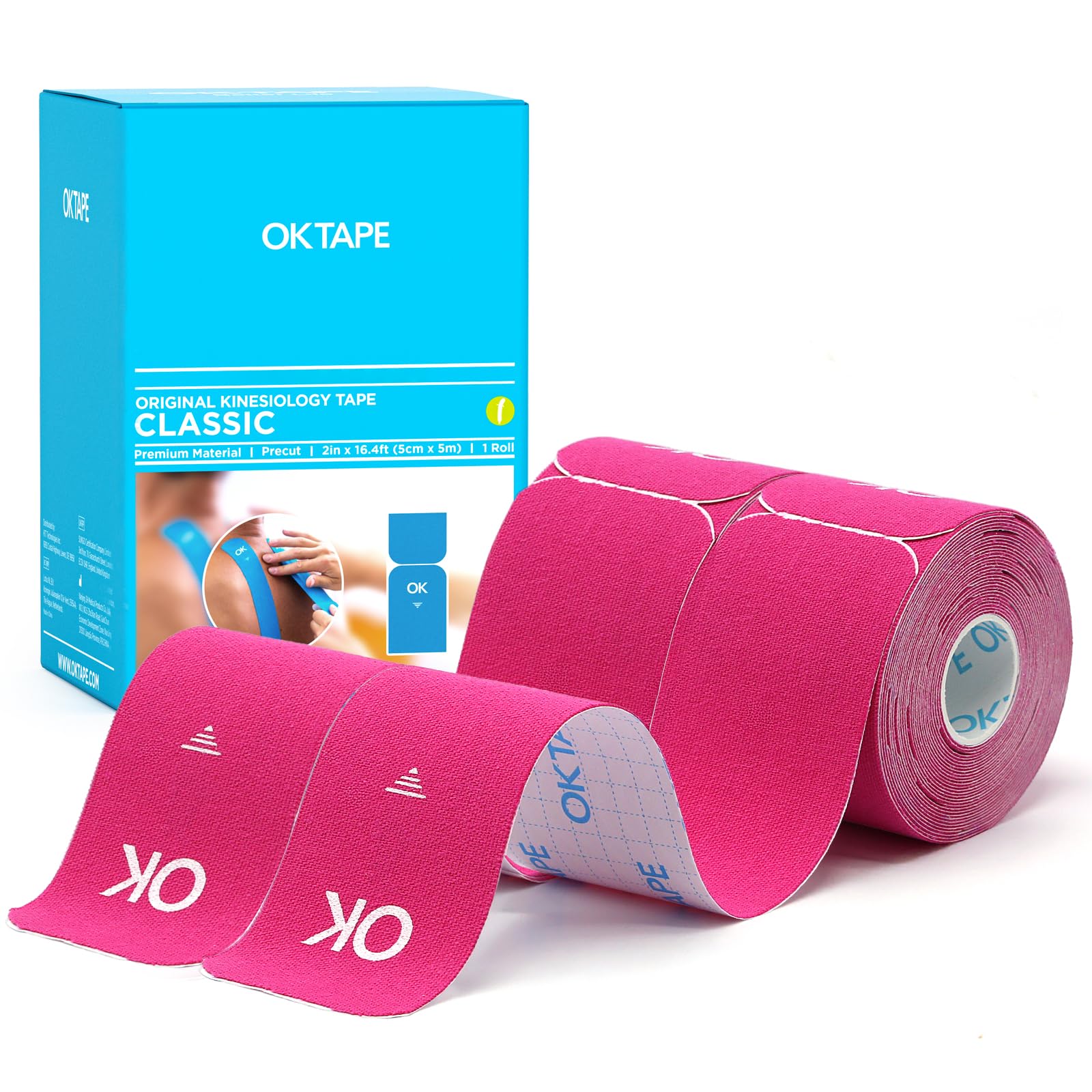 OK TAPE Kinesiology Tape 10" Precut Elastic 20 Strips 2in x 16ft, 2 Rolls