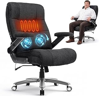 Big & Tall Massage Office Chair with Heat, Lumbar Support & Quiet Casters | 3D Kneading massage + heat, extra-wide seat, lumbar pillow, 3D armrests, silent Casters
