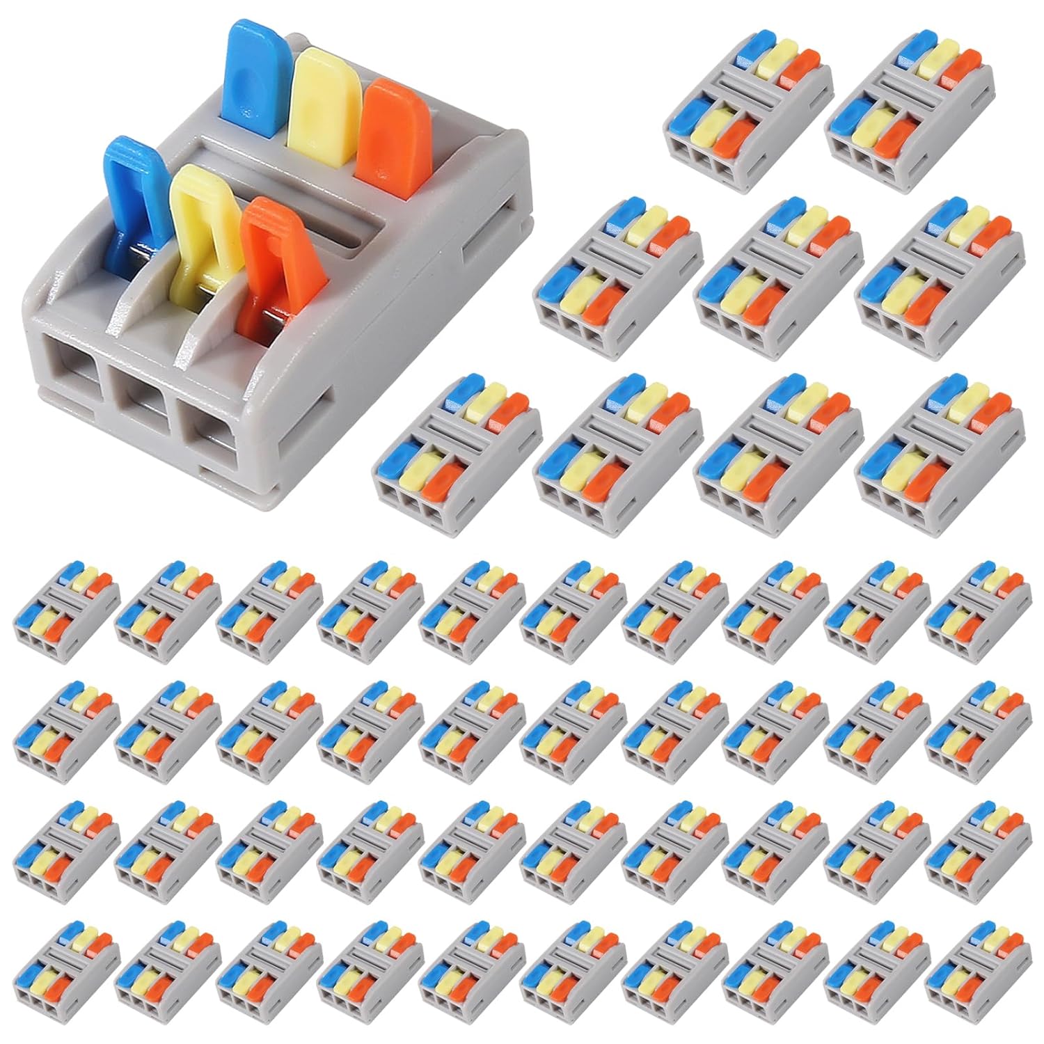 Wire Connectors 50PCS, Mini Quick Lever Wire Connectors, 1 in 1 Out Electrical Wire Butt Splice Inline Terminals for Wiring 26-12 AWG