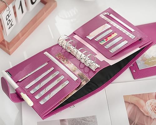 Miniatura 5 de Moterm Agenda de anillos de lujo personal - Organizador de carpetas de cuero genuino (Pebble-Taupe, anillo de 1.181in)