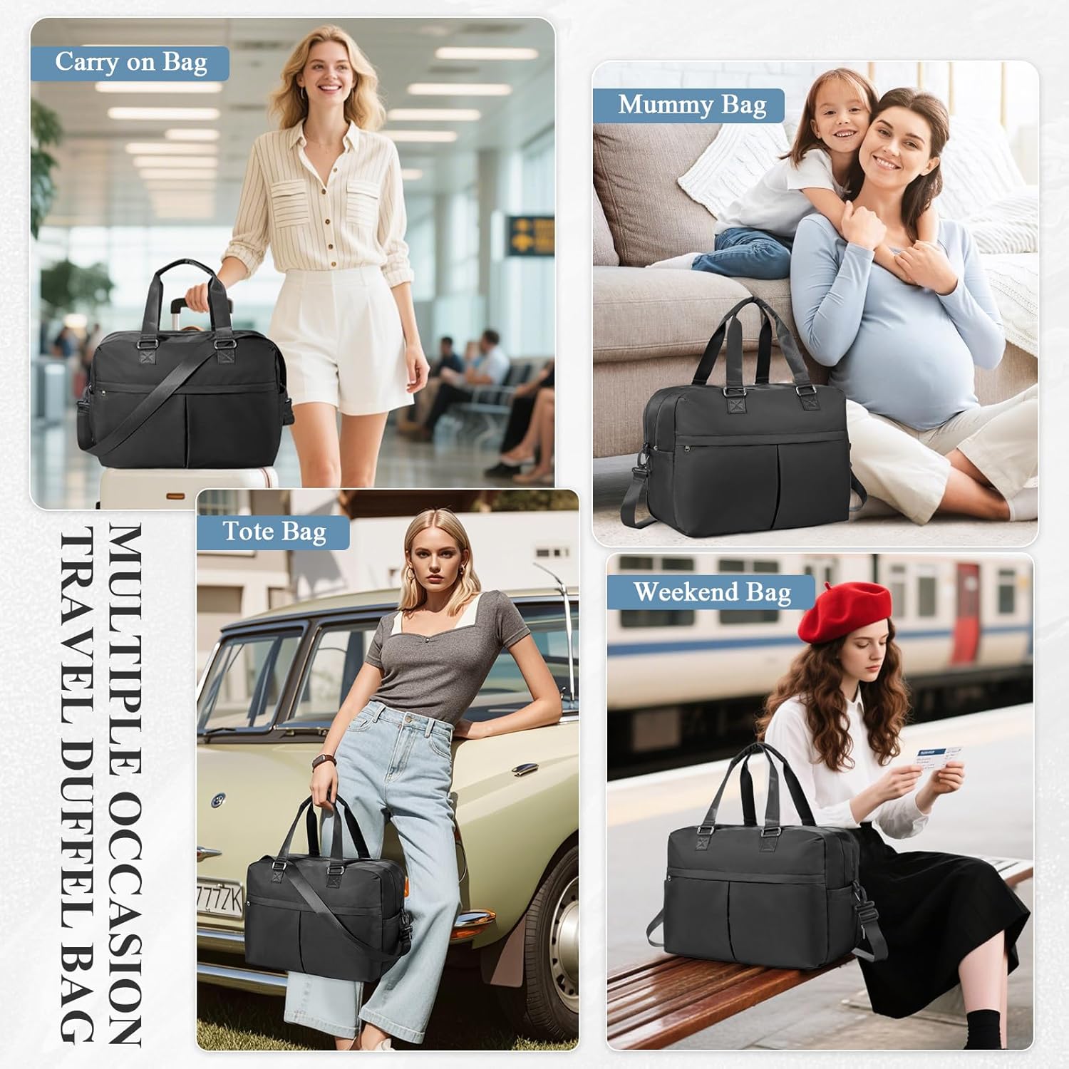 Expandable Personal Item Travel Duffle Bag Weekender Bag for Women Men, Overnight Hospital Carry On Bag with Toiletry Bag for Airplanes Travel Business Trips Sport,Black - Image 9