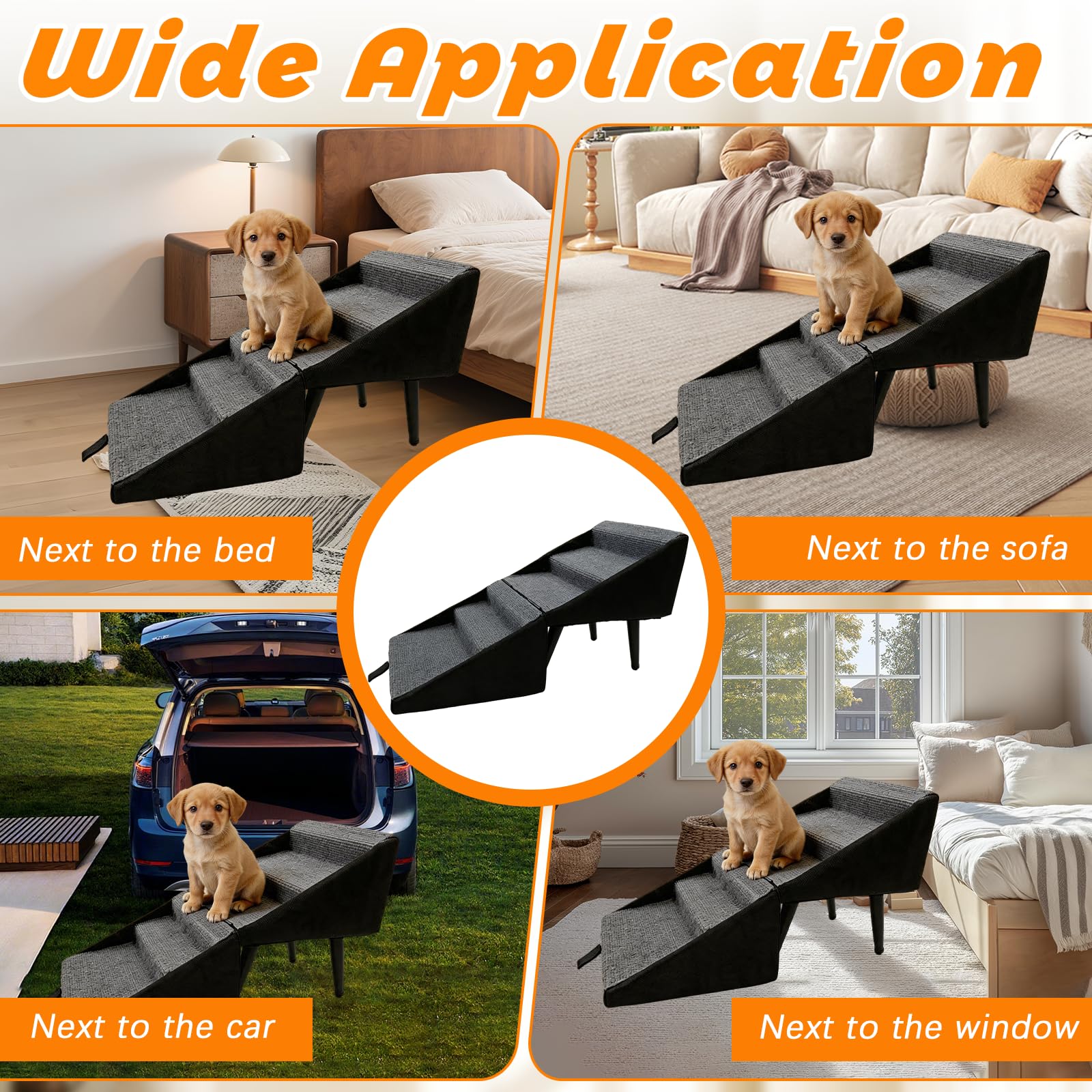 Rampa per Cani, Scaletta Per Cani Letto Divano Pieghevole e Regolabile Scale Multifunzionali con Ventose Antiscivolo Rampa per Animali Domestici per Cane e Gatti