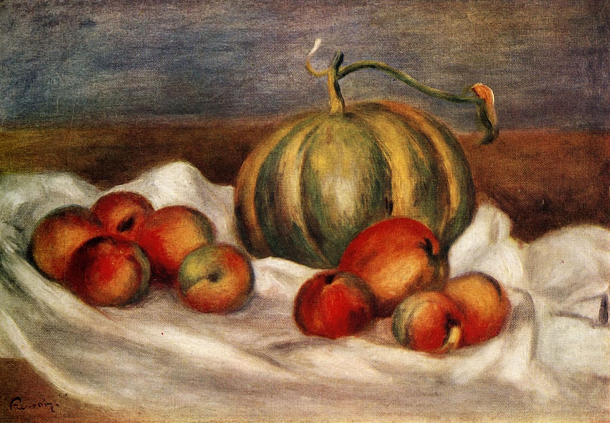 ARTXLXXBN Famous Painting Canvas Artwork Graffiti Print Still Life with Melon and Peaches by Pierre Auguste Renoir Portrait Canvas Image for Home Decor 60x90cm