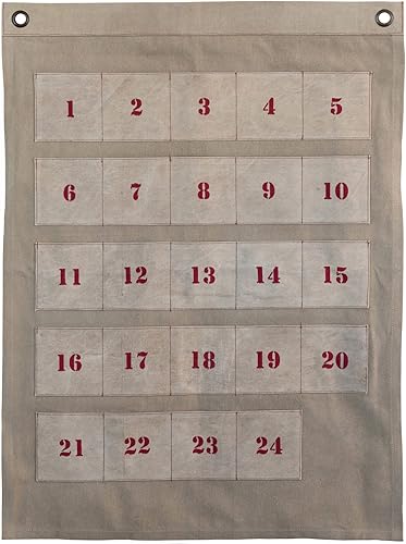 Miniatura 1 de Creative Co-Op - Calendario de Adviento de lona reciclada de 24.0in de ancho x 32.2in de alto, con bolsillos y ojales, para colgar en la pared, con
